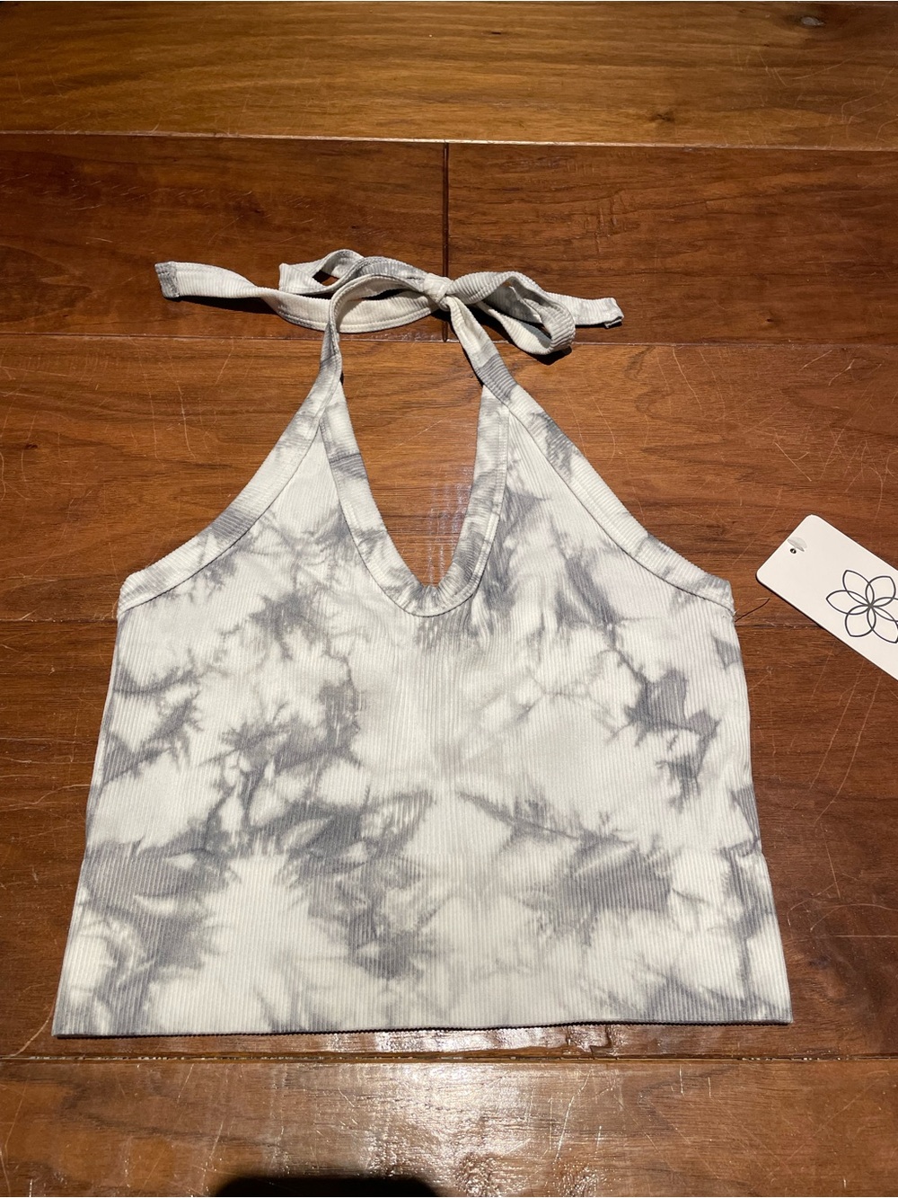 Grey Tie-Dye Ribbed Halter Crop Top